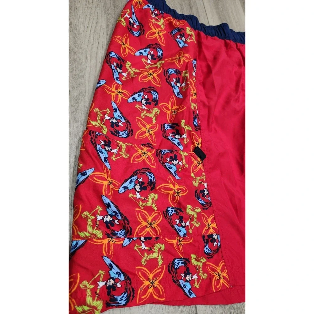 Disney Store Swim Shorts Mens XXL Mickey Surf Trunks Board Shorts Red Drawstring